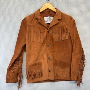 Vintage Mens Lariat Fringe Suede Leather Jacket Western USA Made Brown Sz Large